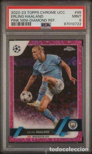 Cromos de f&uacute;tbol: HAALAND 2022 2023 22 23 MANCHESTER CITY TOPPS CHROME UCC 104/175 PINK MINI DIAMOND PSA 9
