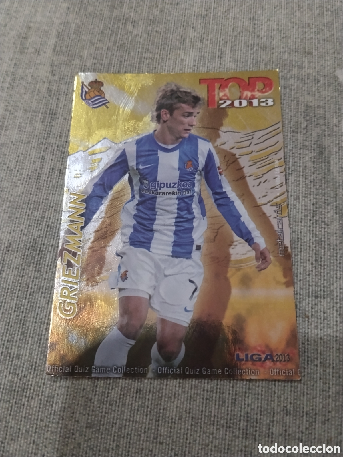 Fu&szlig;ball-Sticker: MUNDICROMO QUIZ GAME 2013 (2012 13) N&ordm; 637 GRIEZMANN - R. SOCIEDAD (TOP AMARILLO / DORADO LISO)
