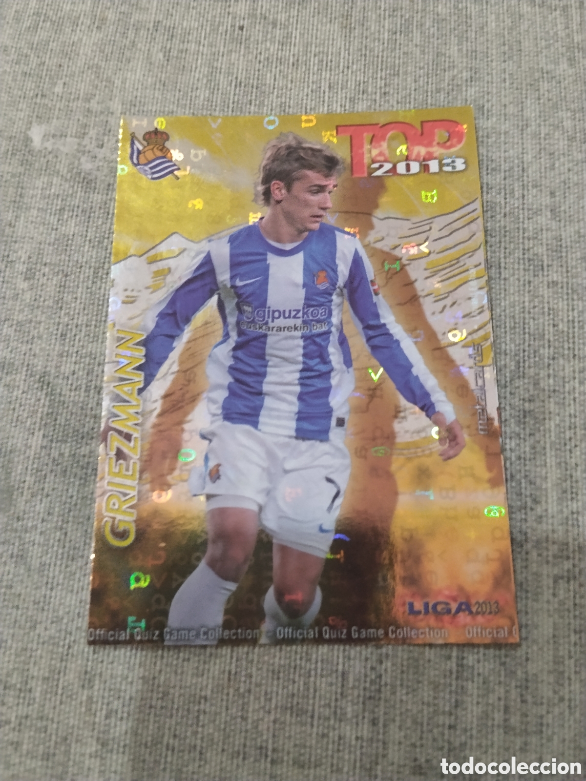 Fu&szlig;ball-Sticker: MUNDICROMO QUIZ GAME 2013 (2012 13) N&ordm; 637 GRIEZMANN - R. SOCIEDAD (TOP AMARILLO / DORADO LETRAS)