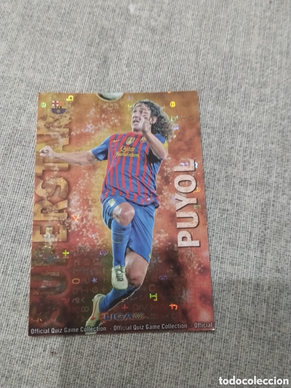 Football Stickers: MUNDICROMO QUIZ GAME 2013 (2012 13) SUPERSTAR N&ordm; 50 PUYOL- FC BARCELONA ( VERSI&Oacute;N LETRAS )