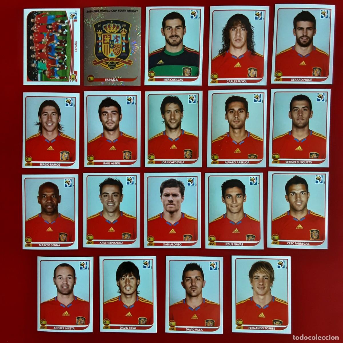Cromos de f&uacute;tbol: SELECCION COMPLETA ESPA&Ntilde;A MUNDIAL 2010 PANINI STICKERS-NUNCA PEGADO-CAMPEONA DEL MUNDIAL-INIESTA