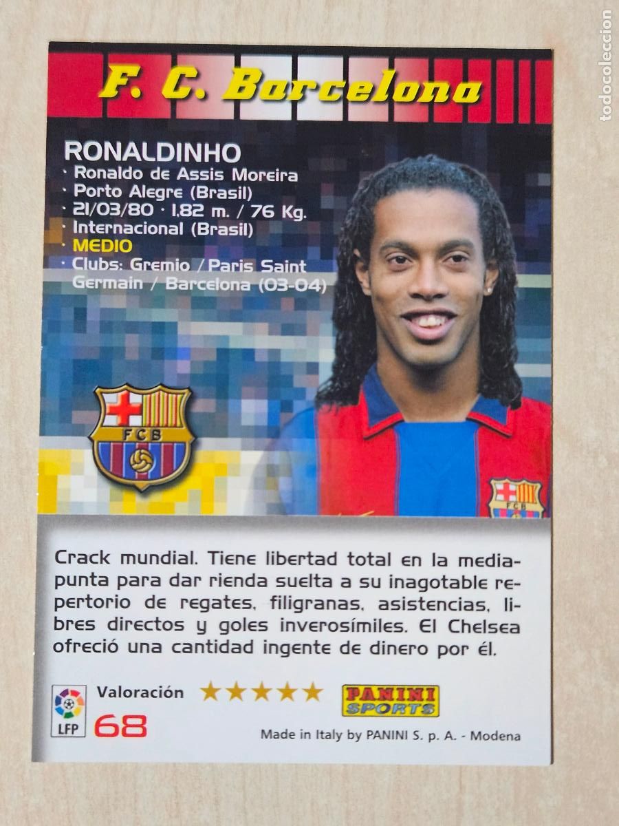 Cromos de f&uacute;tbol: CROMO N&ordm; 68 RONALDINHO - MEGACRACKS 2004 05 - BARCELONA