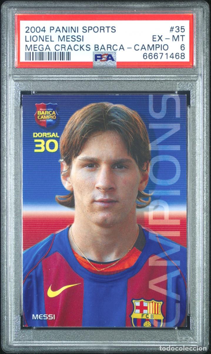 Cromos de f&uacute;tbol: Rookie Messi #35 FC Barcelona Panini Megacracks Bar&ccedil;a Campio 2004 PSA 6