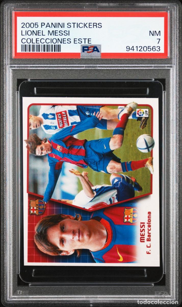 Cartes &agrave; collectionner de Football: Lionel Messi 2005 2&ordm; Rookie Panini Stickers Colecciones ESTE FC Barcelona PSA 7