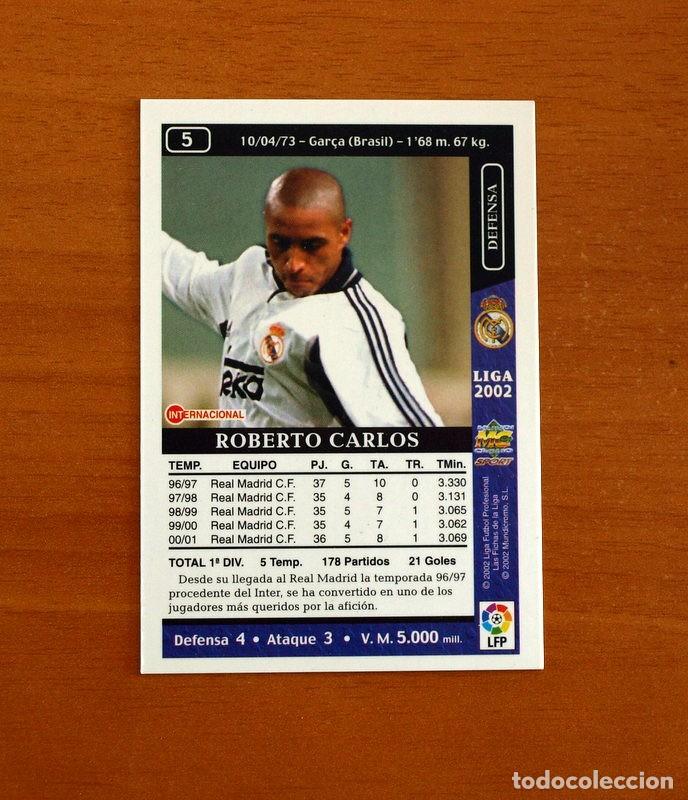 Cromos de f&uacute;tbol: Real Madrid - N&ordm; 5 Roberto Carlos - Mundicromo Las Fichas de la Liga 2001-2002, 01-02