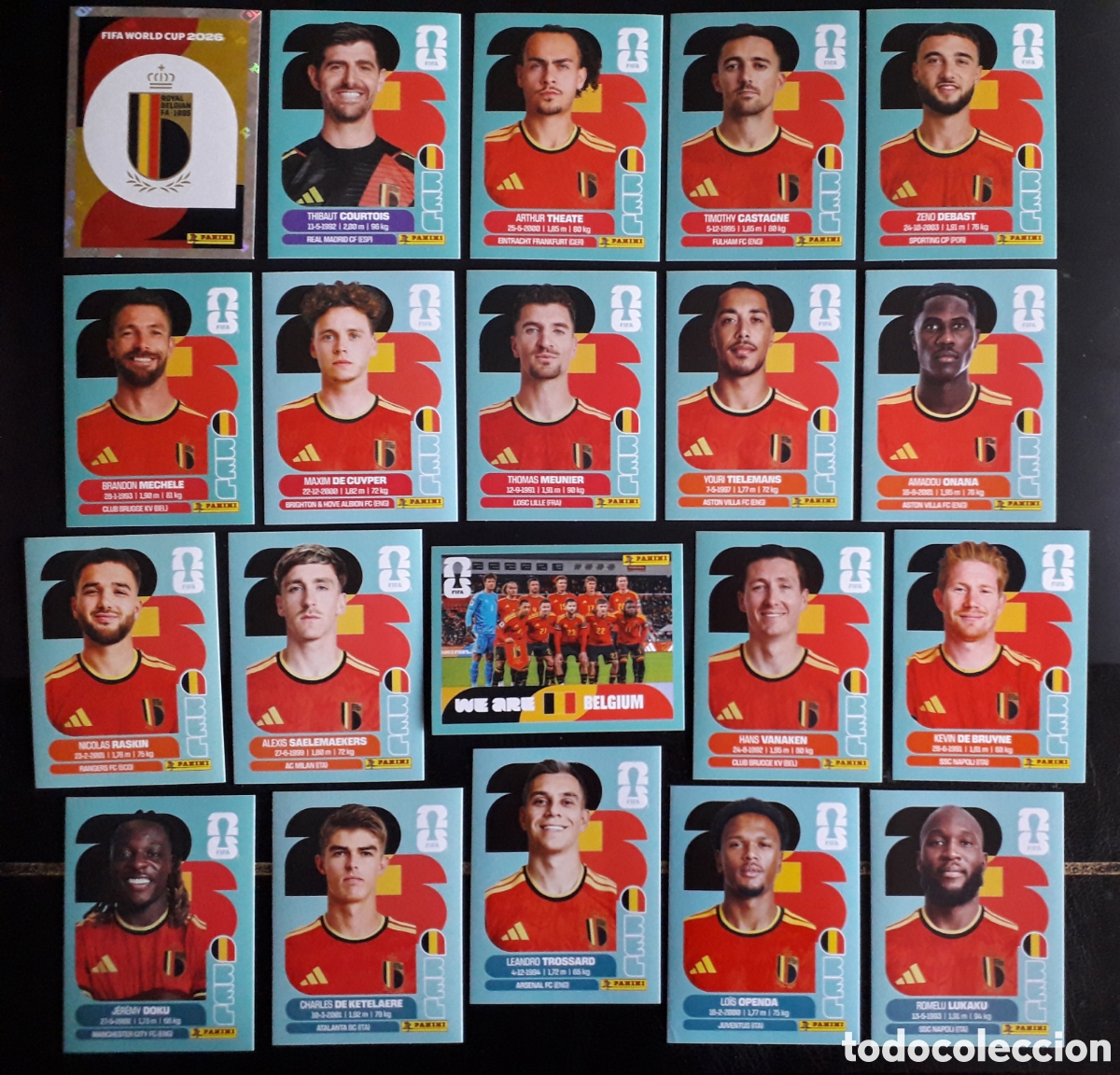 Cromos de f&uacute;tbol: 20 CROMOS B&Eacute;LGICA, EQUIPO COMPLETO MUNDIAL F&Uacute;TBOL 2026 FIFA WORLD CUP PANINI SIN PEGAR