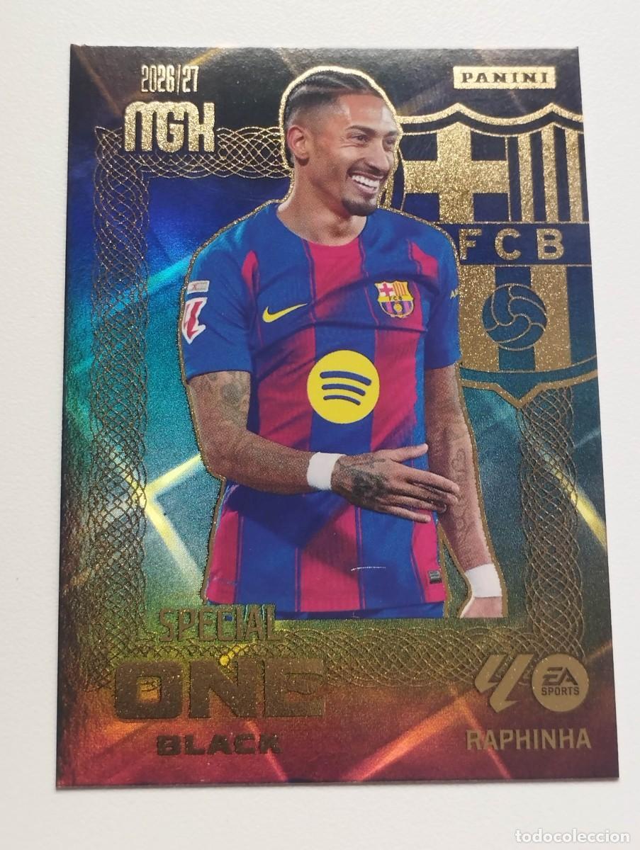 Figurine di Calcio: CROMO CARD 2026 2027 MEGACRACKS 27 26 MGK RAPHINHA SPECIAL ONE BLACK BARCELONA EDICION LIMITADA