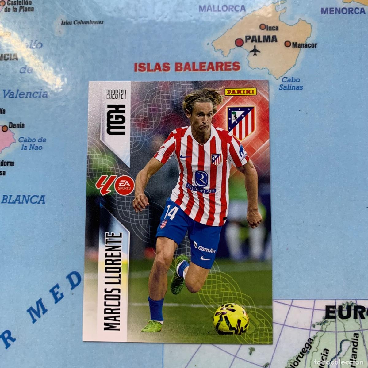 Cromos de f&uacute;tbol: Marcos Ll&oacute;rente n&uacute;mero 58 del Atl&eacute;tico de Madrid megacracks 26-27 2026-2027