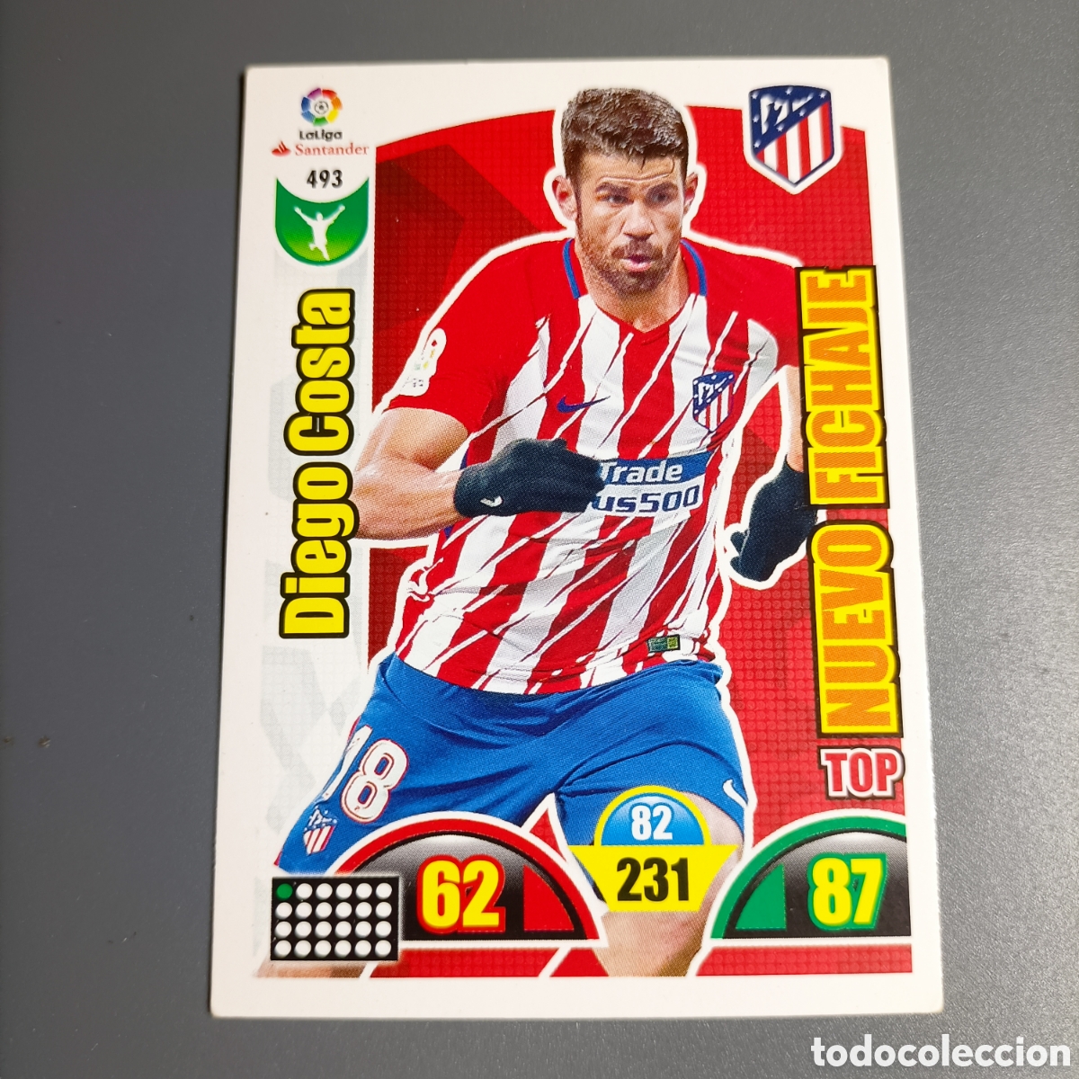 Cromos de f&uacute;tbol: ADRENALYN. LIGA 2017-2018 (ATL&Eacute;TICO) №493 DIEGO COSTA / TOP NUEVO FICHAJE