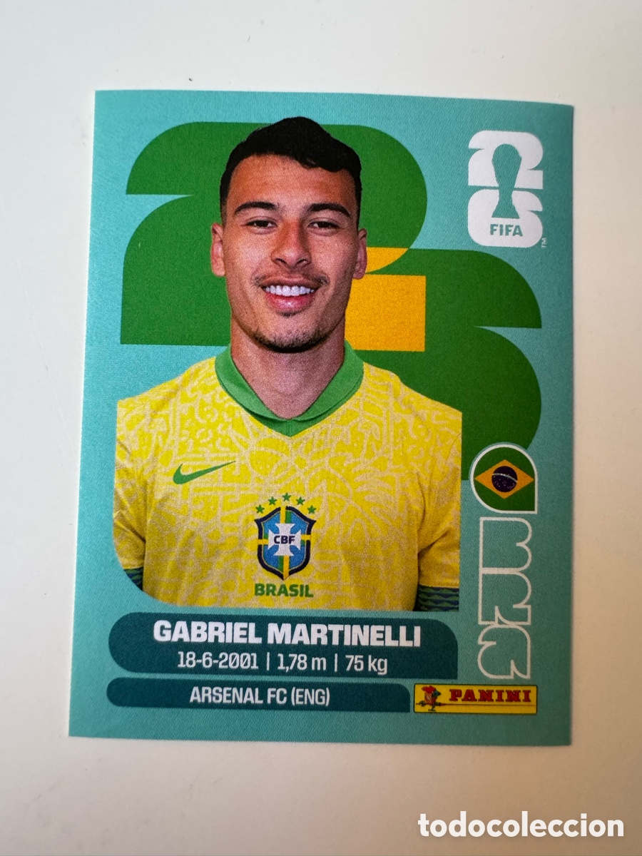Cromos de f&uacute;tbol: FIFA WORLD CUP 2026 STICKER PANINI &ndash; Gabriel Martinelli &ndash; Brasil BRA18