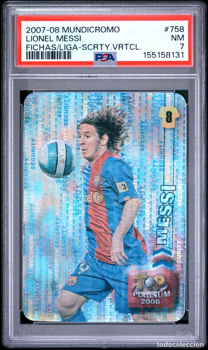 Figurine di Calcio: Messi #758 FC Barcelona Mundicromo Top Platinum Security Vertical 2007 08 Psa 7