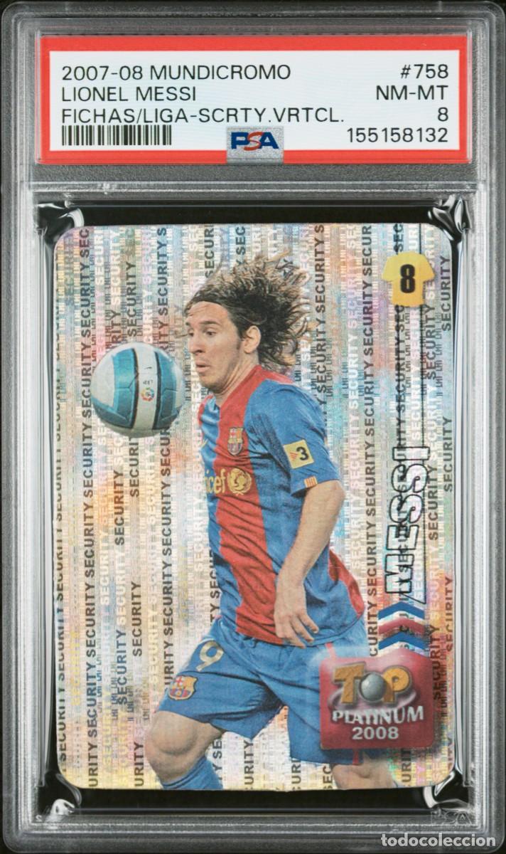 Cromos de f&uacute;tbol: Messi #758 FC Barcelona Mundicromo Top Platinum Security Vertical 2007 08 Psa 8