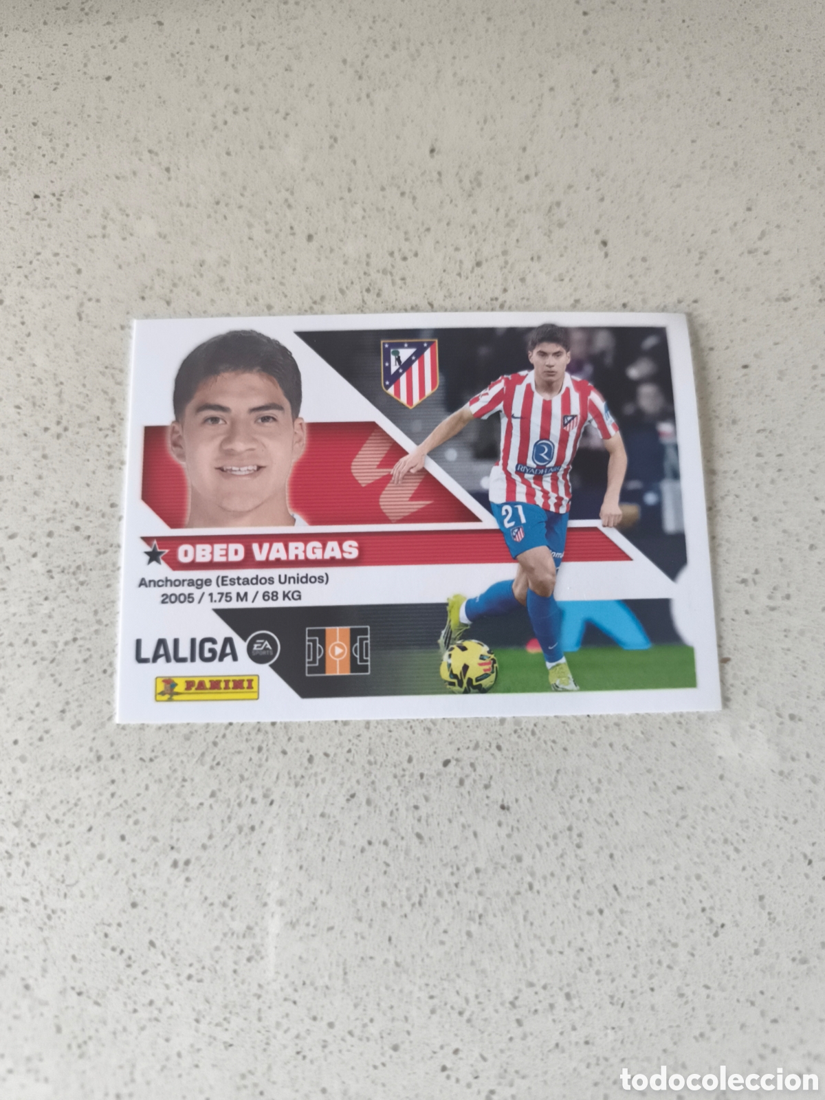 Cromos de f&uacute;tbol: CROMO NUMERO 14B OBED VARGAS ATLETICO DE MADRID. LIGA ESTE 26/27. PANINI.