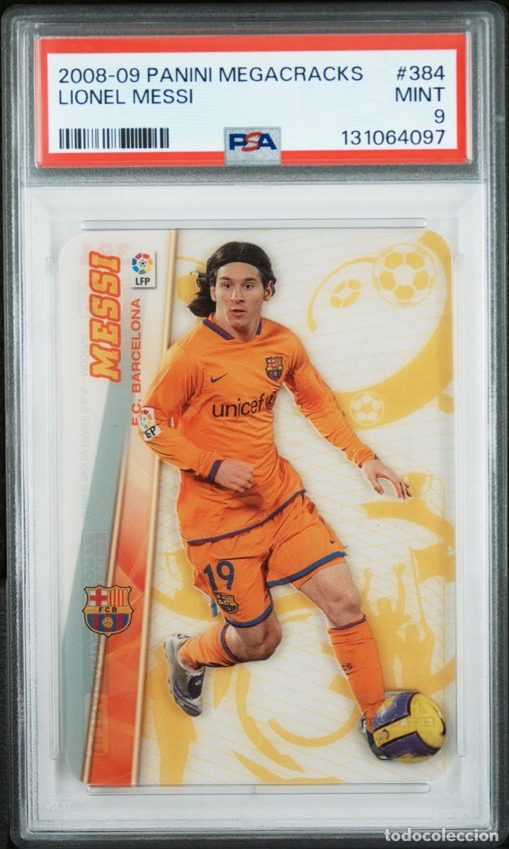 Cromos de f&uacute;tbol: Lionel Messi #384 FC Barcelona Panini Megacracks 2008 09 PSA 9 MINT