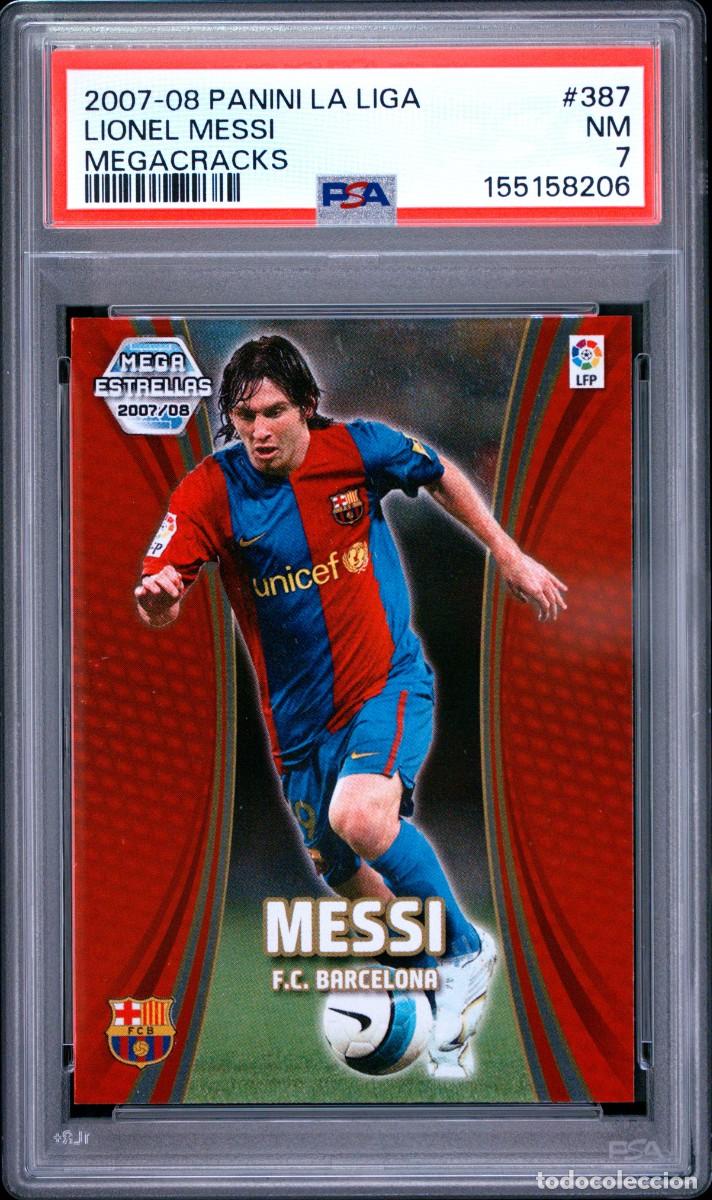 Cromos de f&uacute;tbol: Lionel Messi #387 FC Barcelona Panini Megacracks 2007 08 PSA 7