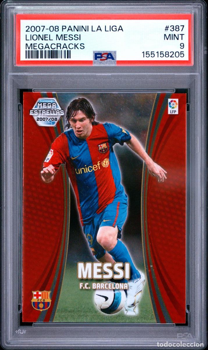 Cromos de f&uacute;tbol: Lionel Messi #387 FC Barcelona Panini Megacracks 2007 08 PSA 9