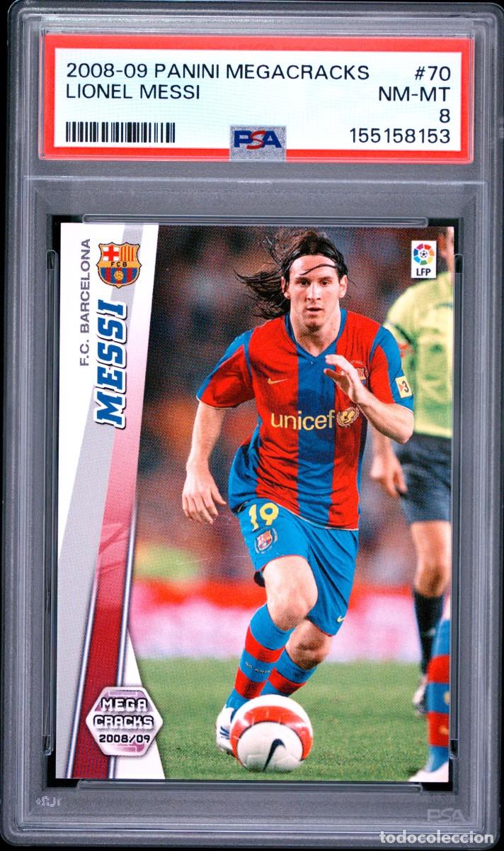 Cromos de f&uacute;tbol: Lionel Messi #70 FC Barcelona Panini Megacracks 2008 09 PSA 8