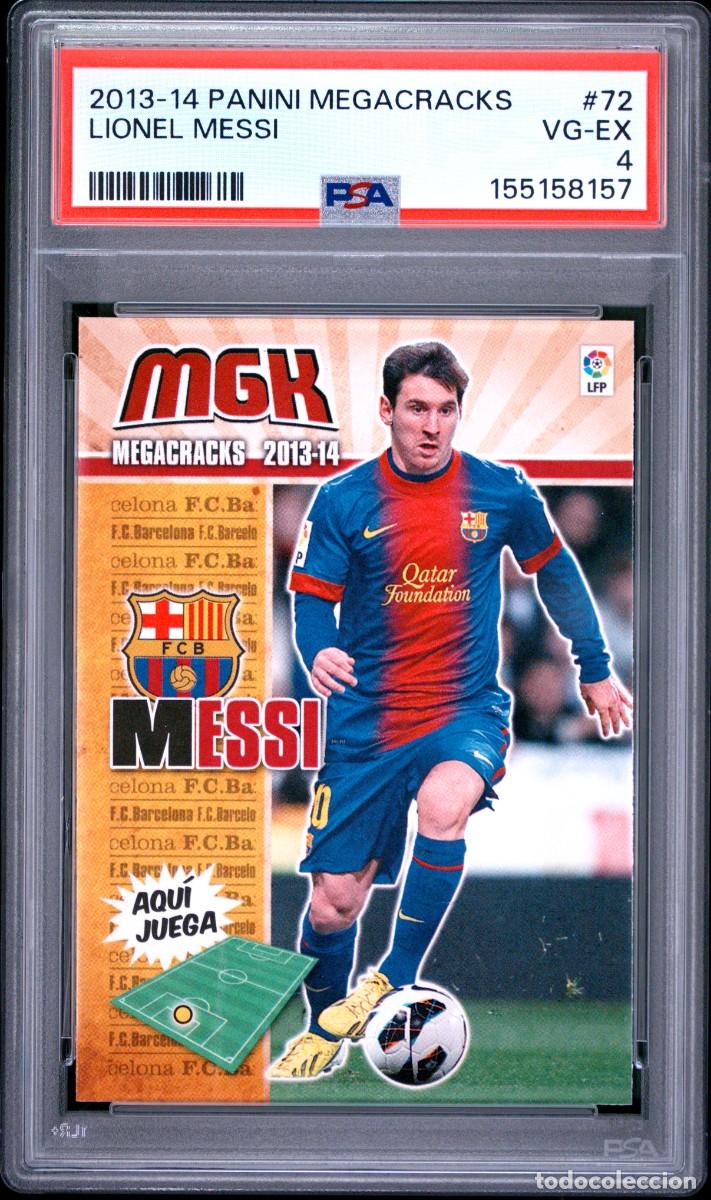 Cromos de f&uacute;tbol: Messi #72 FC Barcelona Panini Megacracks 2013 14 PSA 4