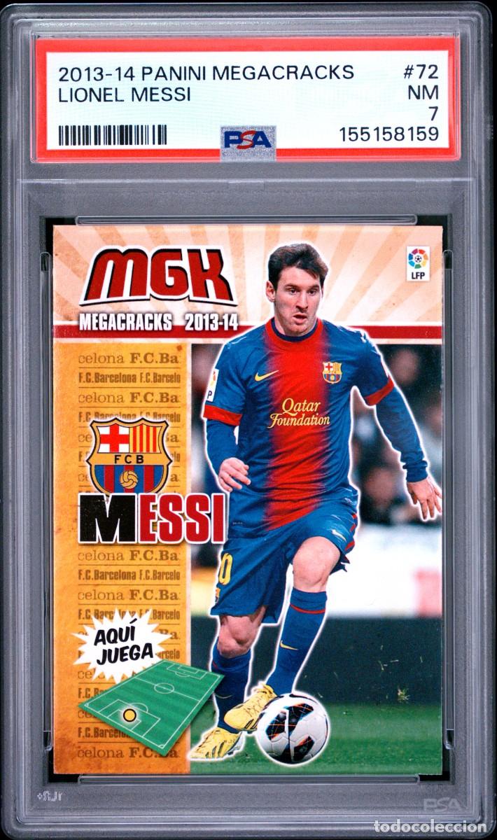 Cromos de f&uacute;tbol: Messi #72 FC Barcelona Panini Megacracks 2013 14 PSA 7