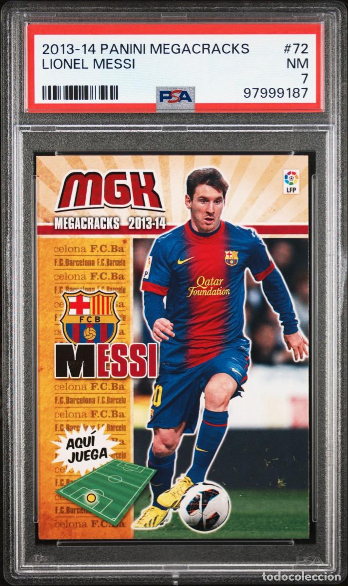 Cromos de f&uacute;tbol: Messi #72 FC Barcelona Panini Megacracks 2013 14 PSA 7