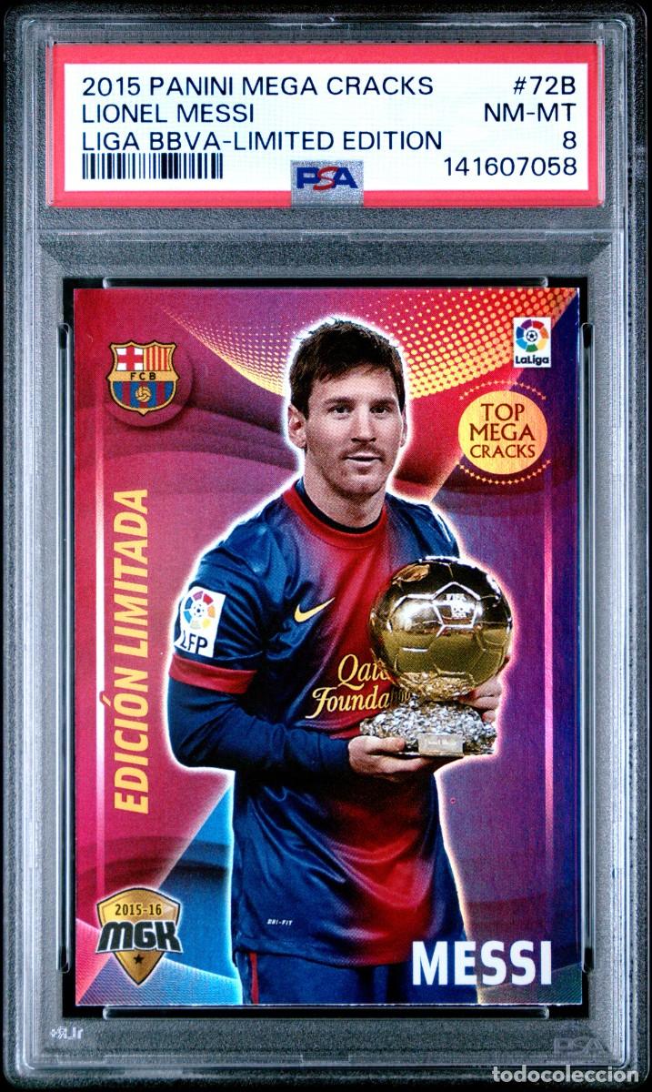 Cromos de f&uacute;tbol: Messi #72B FC Barcelona Panini Megacracks 2015 16 Edicion Limitada PSA 8