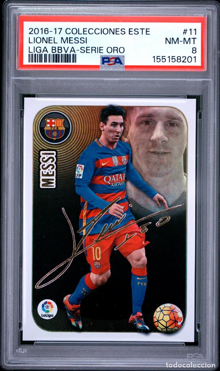 Cromos de f&uacute;tbol: Lionel Messi #11 Serie Oro Autografo FC Barcelona Liga Este 2020 21 Psa 8
