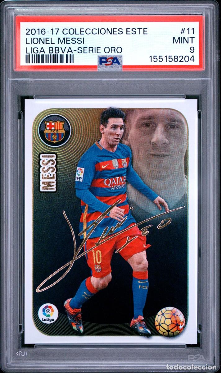Cromos de f&uacute;tbol: Lionel Messi #11 Serie Oro Autografo FC Barcelona Liga Este 2016 17 Psa 9