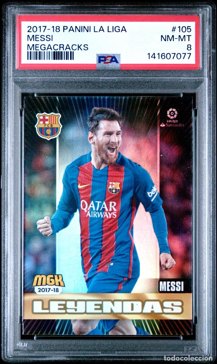 Cromos de f&uacute;tbol: Messi #105 FC Barcelona Panini Megacracks Leyendas 2017 18 PSA 8