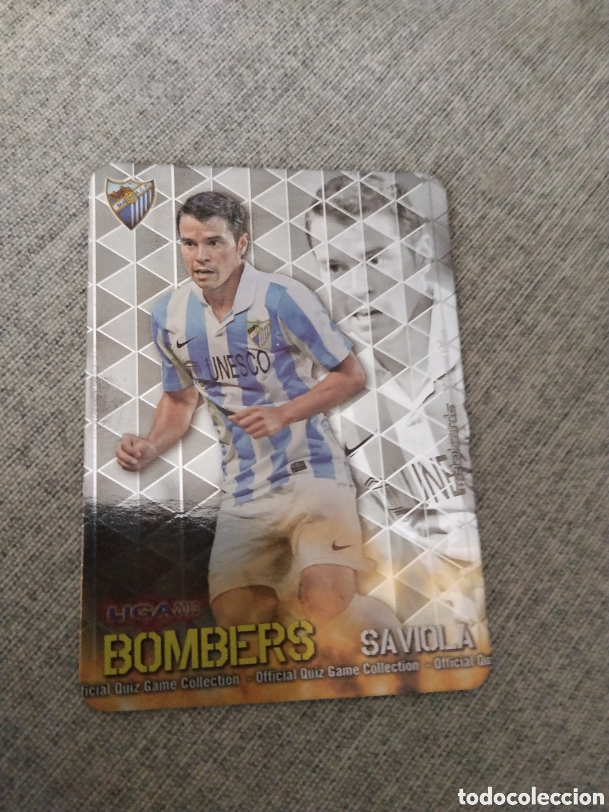 Cromos de Futebol: MUNDICROMO QUIZ GAME LIGA 2013 - METALCARD BOMBERS SAVIOLA-MALAGA CF (BRILLO LISO )