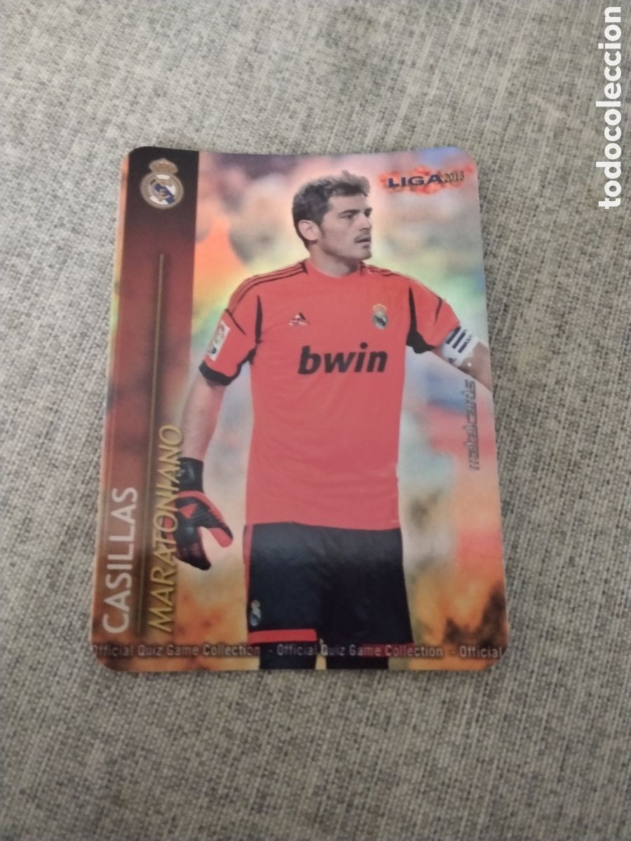 Cromos de f&uacute;tbol: MUNDICROMO QUIZ GAME LIGA 2013 - METALCARD MARATONIANO CASILLAS-REAL MADRID ( BRILLO LISO )
