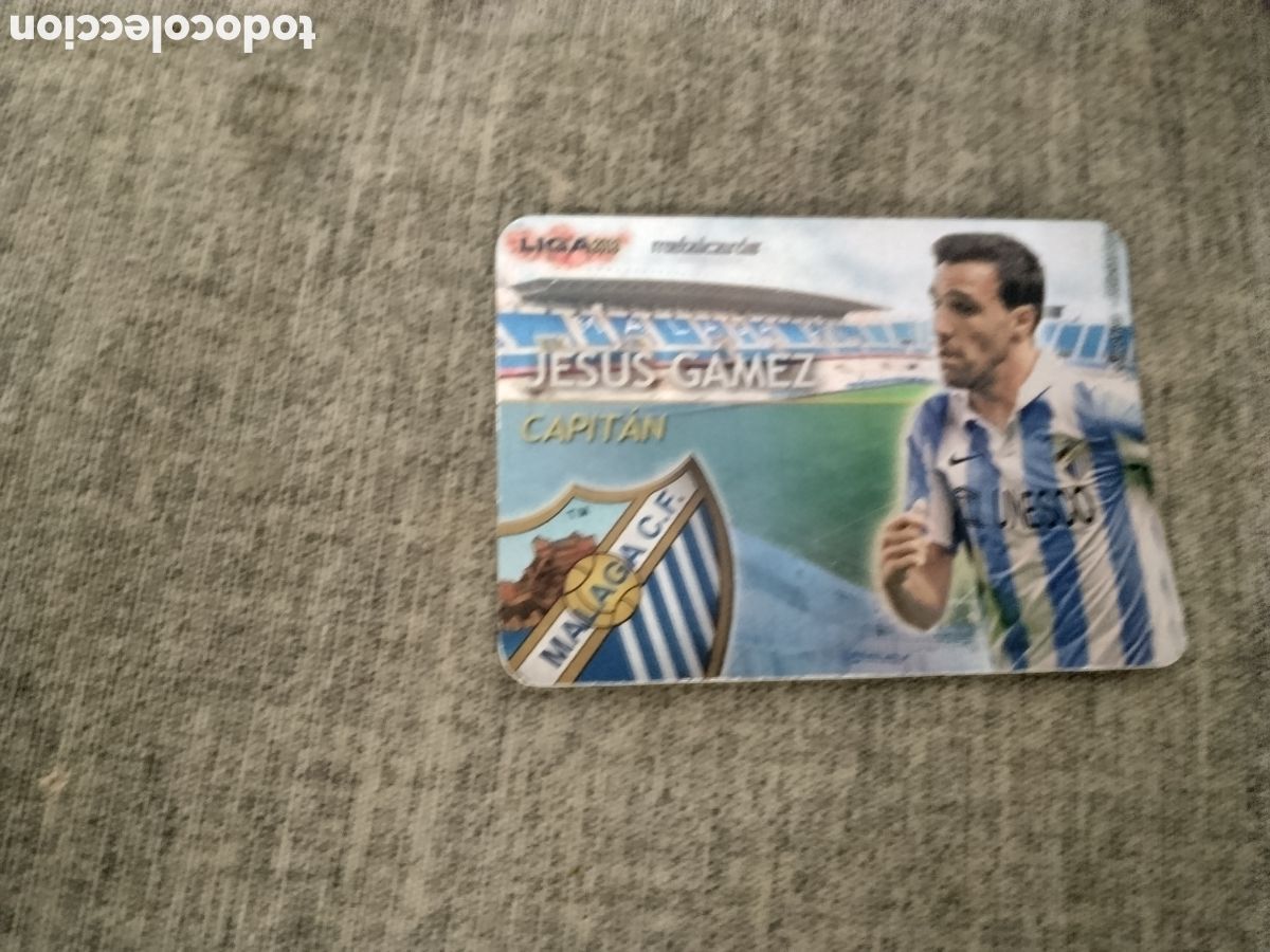 Football Stickers: MUNDICROMO QUIZ GAME LIGA 2013 - METALCARD CAPITAN JESUS GAMEZ - MALAGA CF ( FONDO RAYAS VERTICAL )