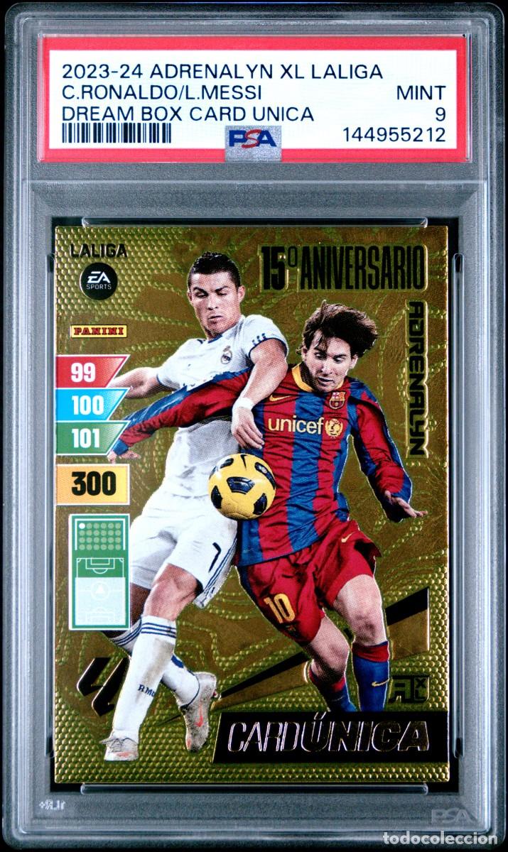 Cromos de Futebol: Cristiano y Messi Card Unica Panini Adrenalyn XL 15 Aniversario 2023 24 PSA 9