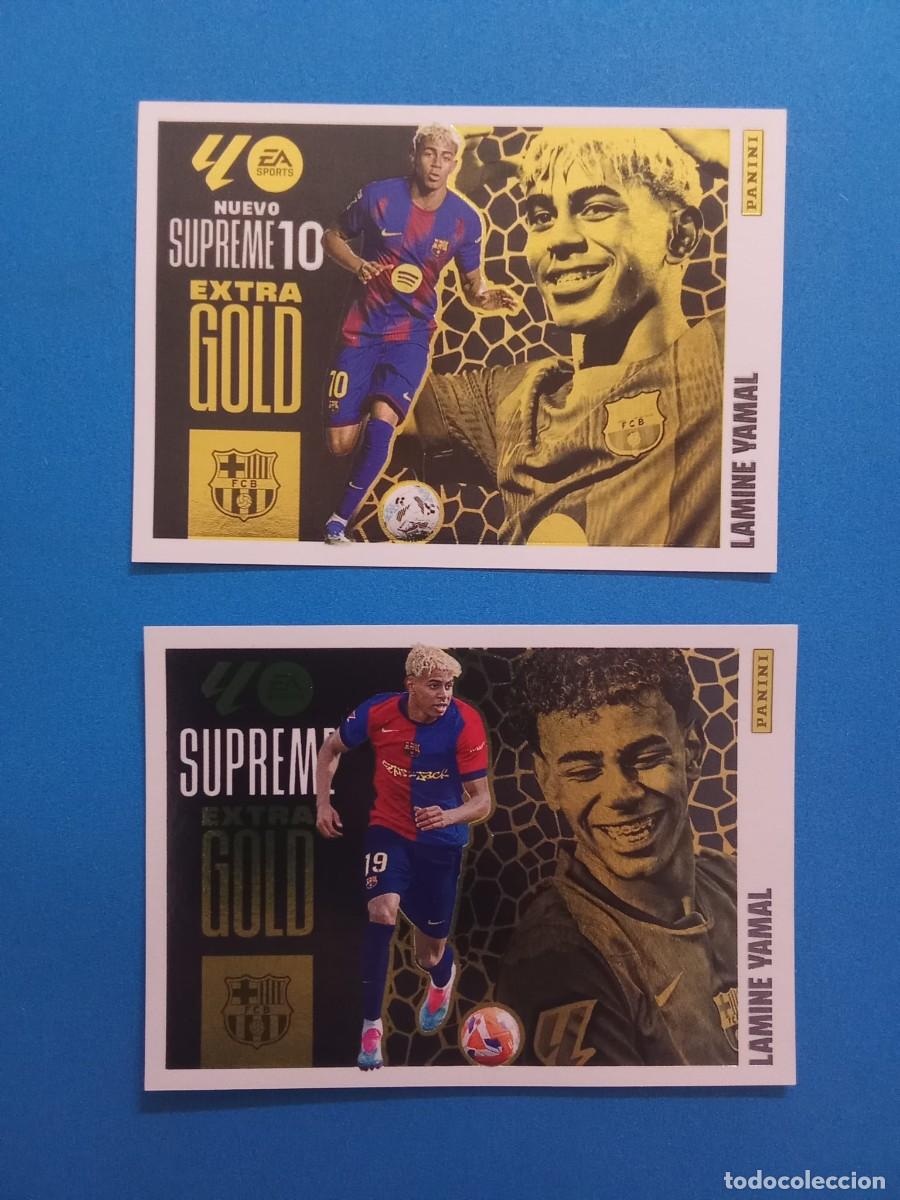 Cromos de f&uacute;tbol: LOTE EXTRA GOLD LAMINE YAMAL BARCELONA SUPREME Y SUPREME 10 LIGA ESTE 25-26