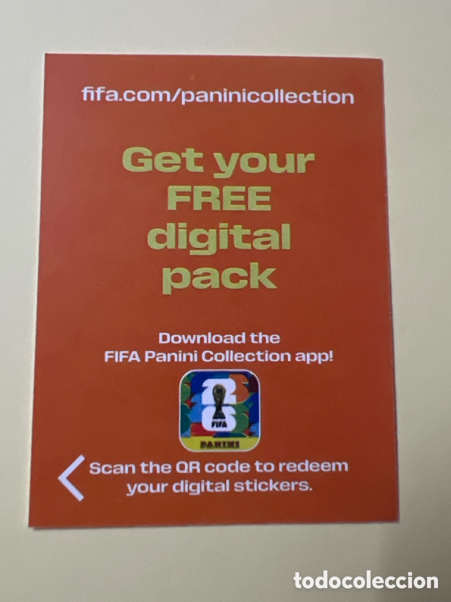 Cartes &agrave; collectionner de Football: C5559. GET YOUR FREE DIGITAL PACK , C&Oacute;DIGO SIN UTILIZAR, FIFA WORLD CUP 2026 - PANINI - A&Ntilde;O 2026.