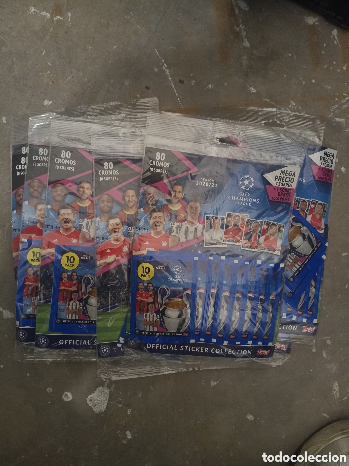 Football Stickers: 10 BLISTERS CON 8 SOBRES CADA UNO TOPPS STICKERS CROMOS CHAMPIONS LEAGUE 2020-21