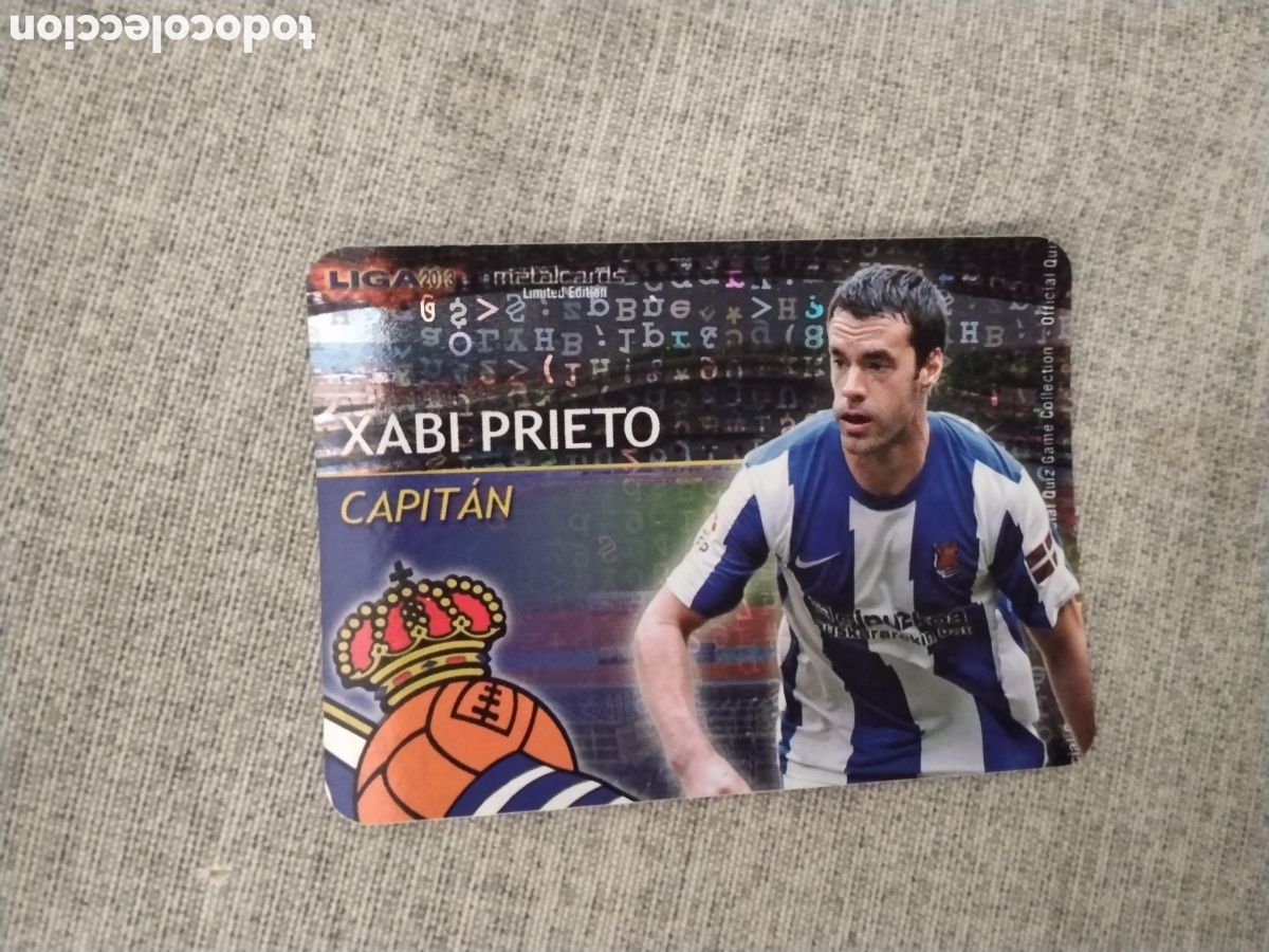 Football Stickers: MUNDICROMO QUIZ GAME LIGA 2013 - METALCARD CAPITAN XABI PRIETO - R. SOCIEDAD (FONDO LETRAS )