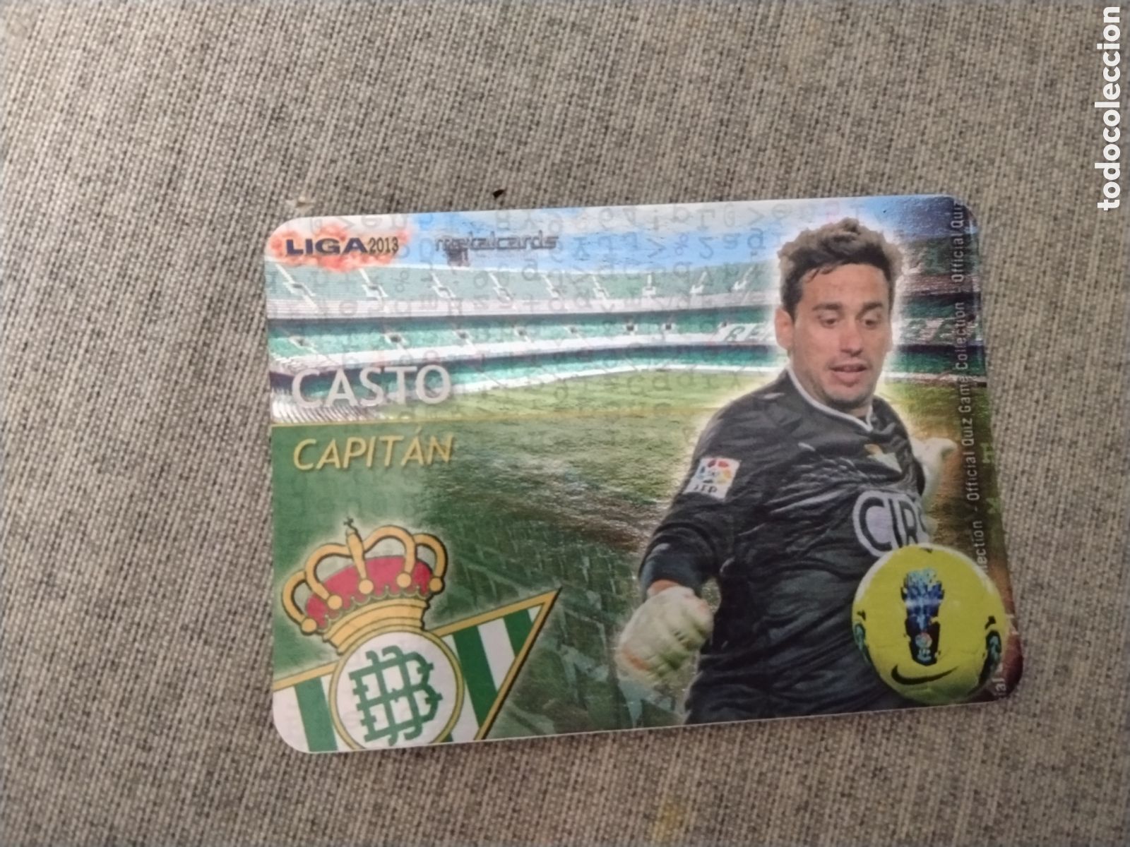 Football Stickers: MUNDICROMO QUIZ GAME LIGA 2013 - METALCARD CAPITAN CASTO - REAL BETIS B. (FONDO LETRAS)