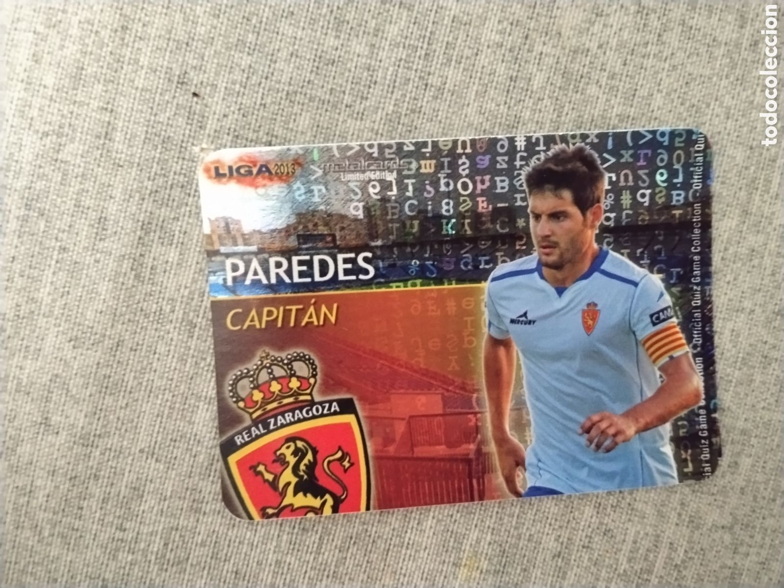 Cromos de f&uacute;tbol: MUNDICROMO QUIZ GAME LIGA 2013 - METALCARD CAPITAN PAREDES - REAL ZARAGOZA (FONDO LETRAS )