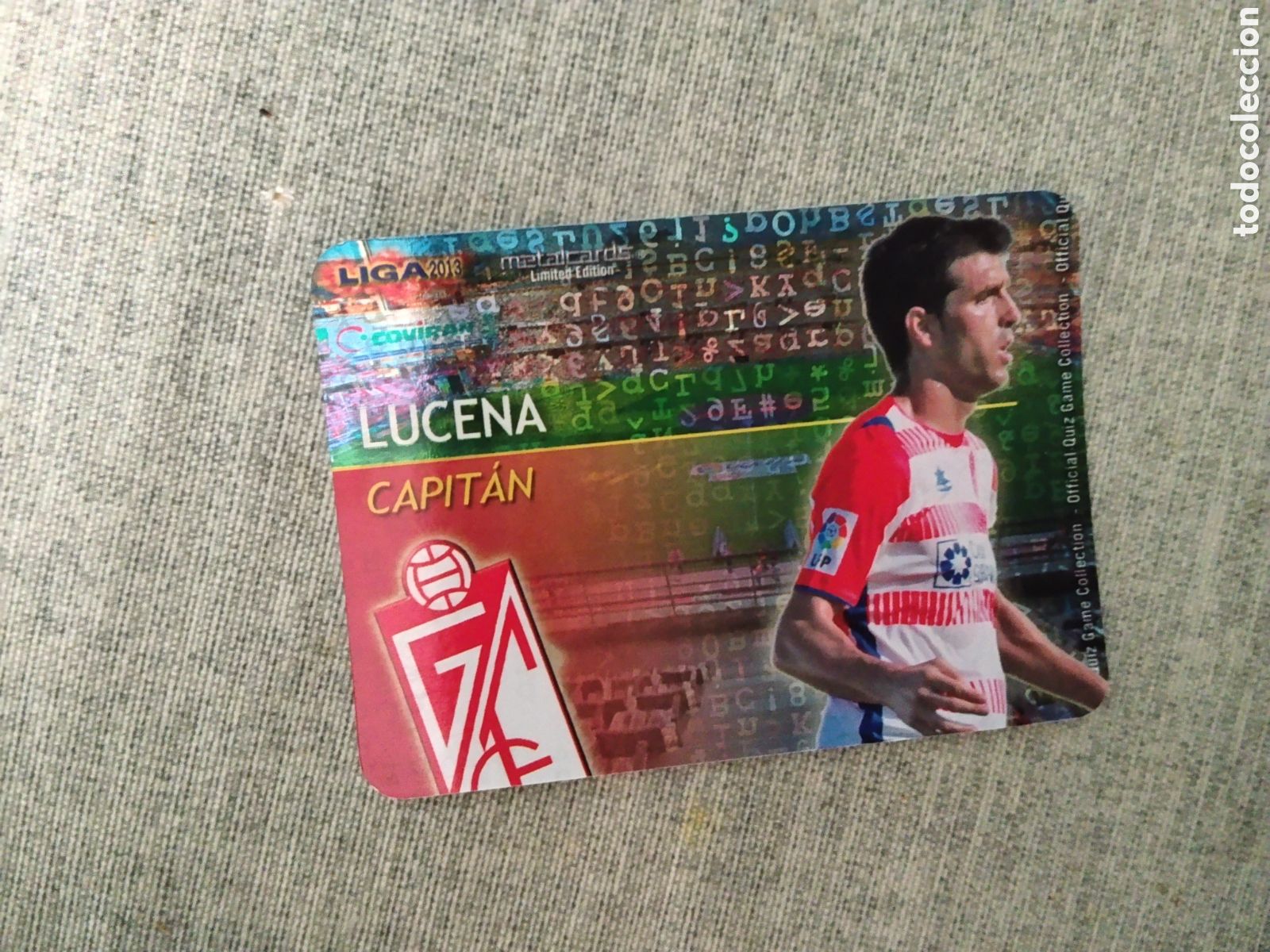 Cromos de f&uacute;tbol: MUNDICROMO QUIZ GAME LIGA 2013 - METALCARD CAPITAN LUCENA - GRANADA CF (FONDO LETRAS