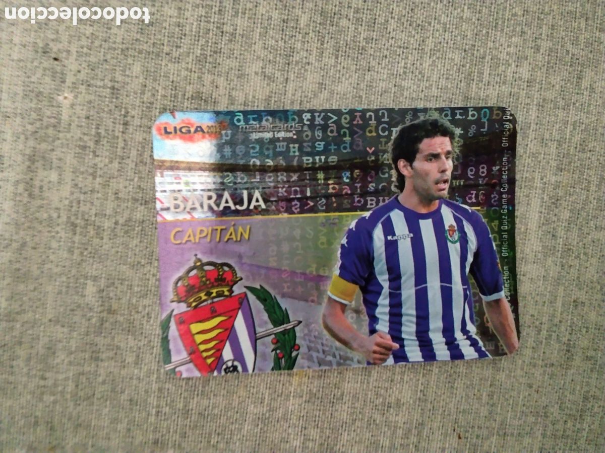 Fu&szlig;ball-Sticker: MUNDICROMO QUIZ GAME LIGA 2013 - METALCARD CAPITAN BARAJA-REAL VALLADOLID ( FONDO LETRAS )