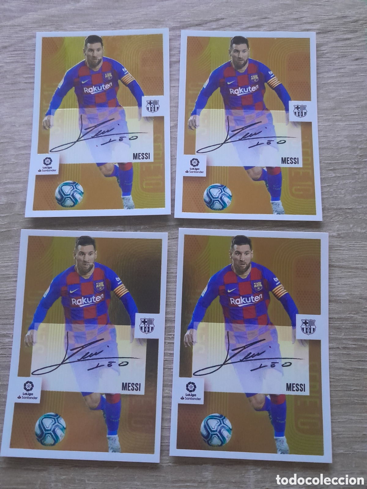 Cromos de f&uacute;tbol: lote 4 cromos ediciones este 2020 2021 n&ordm; 16 messi serie 10 oro barcelona nunca pegados