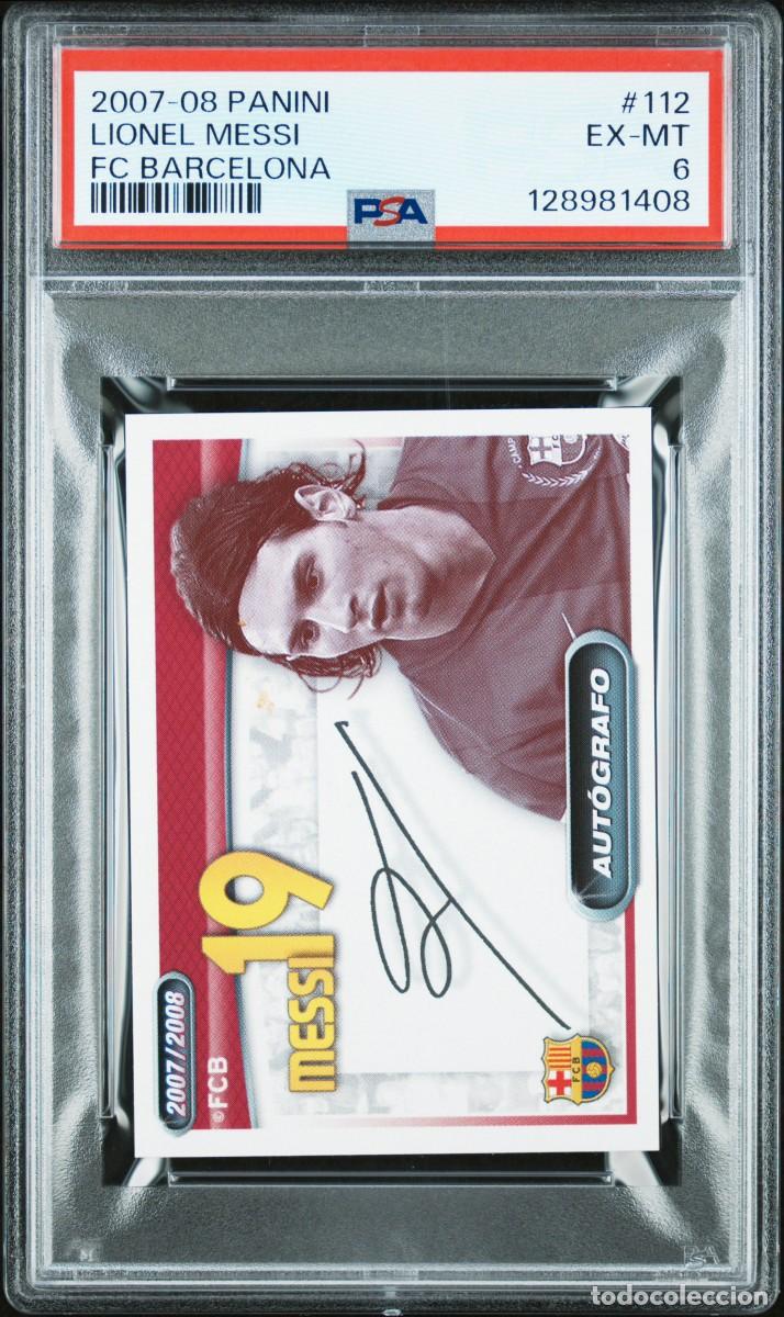 Cromos de f&uacute;tbol: Lionel Messi #112 Autografo FC Barcelona Panini 2007 08 PSA 6