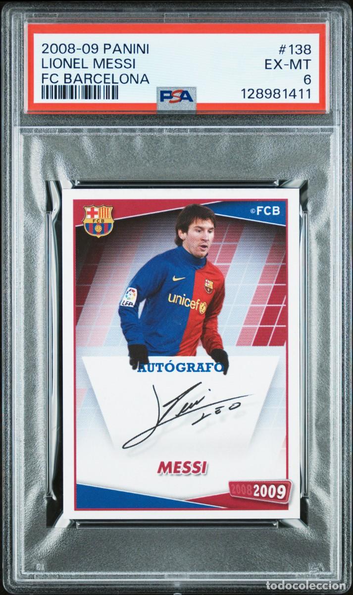 Cromos de f&uacute;tbol: Messi #138 Autografo FC Barcelona Panini 2008 09 PSA 6