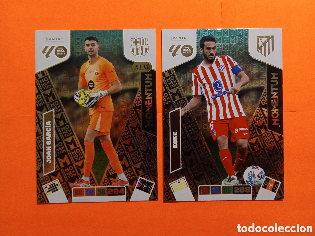 Cromos de f&uacute;tbol: LOTE NUEVO MOMENTUM JOAN GARC&Iacute;A Y KOKE ADRENALYN 25-26
