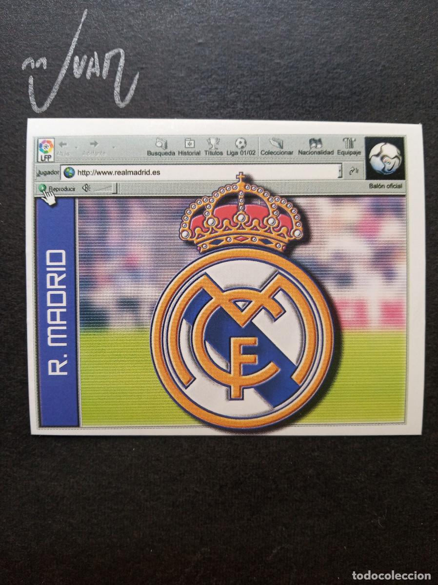 Cromos de f&uacute;tbol: ESCUDO REAL MADRID ⚽ COLECCIONES ESTE &reg; 2001 2002 LIGA 01 02 SIN PEGAR NUNCA PEGADO NUEVO