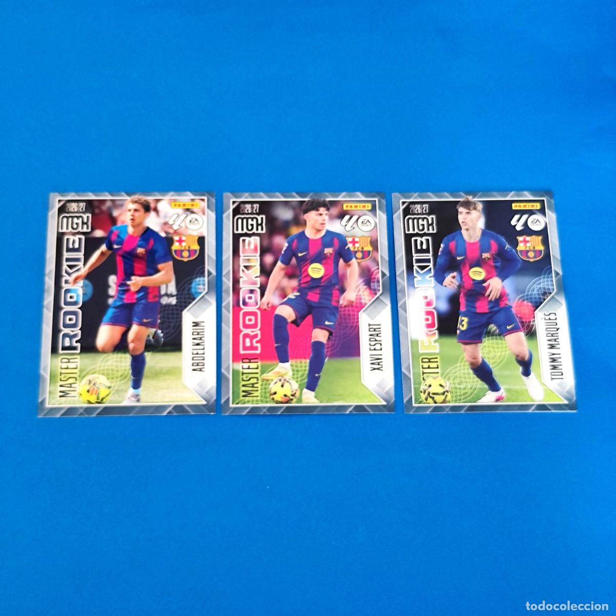 Cromos de f&uacute;tbol: Megacracks 2026 2027 / 26 27 Master Rookie Barcelona Tommy Marqu&eacute;s Xavi Espart Abdelkarim
