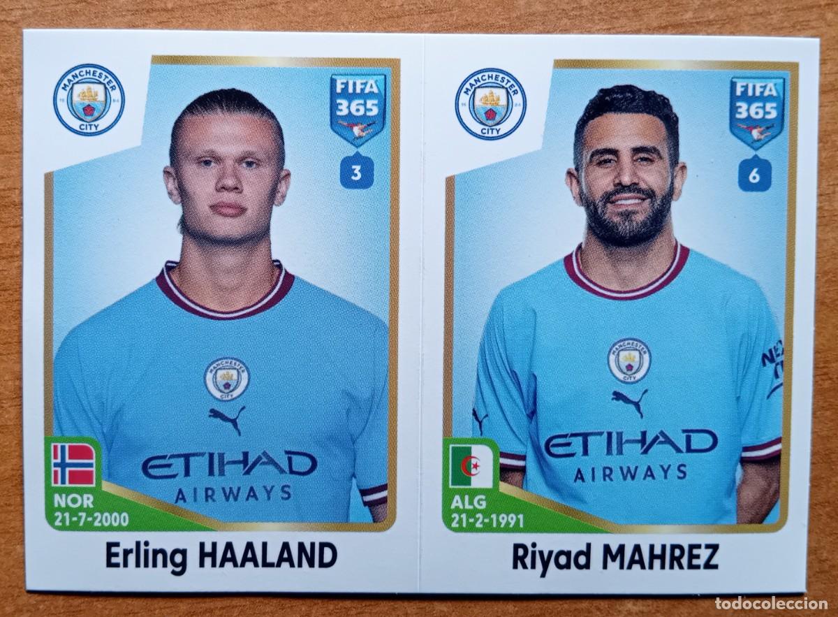 Cromos de f&uacute;tbol: Figurina Panini 2022-23 Cromo Fifa 365 2023 Erling Haaland Riyad Mahrez Manchester City n 99