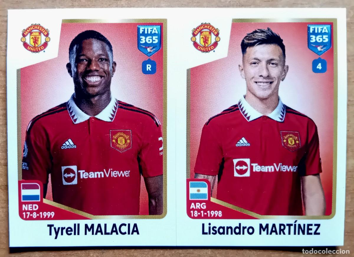 Cromos de f&uacute;tbol: Figurina Panini 2022-23 Cromo Fifa 365 2023 Tyrrel Malacia Lisandro Mart&iacute;ne Manchester United n 105