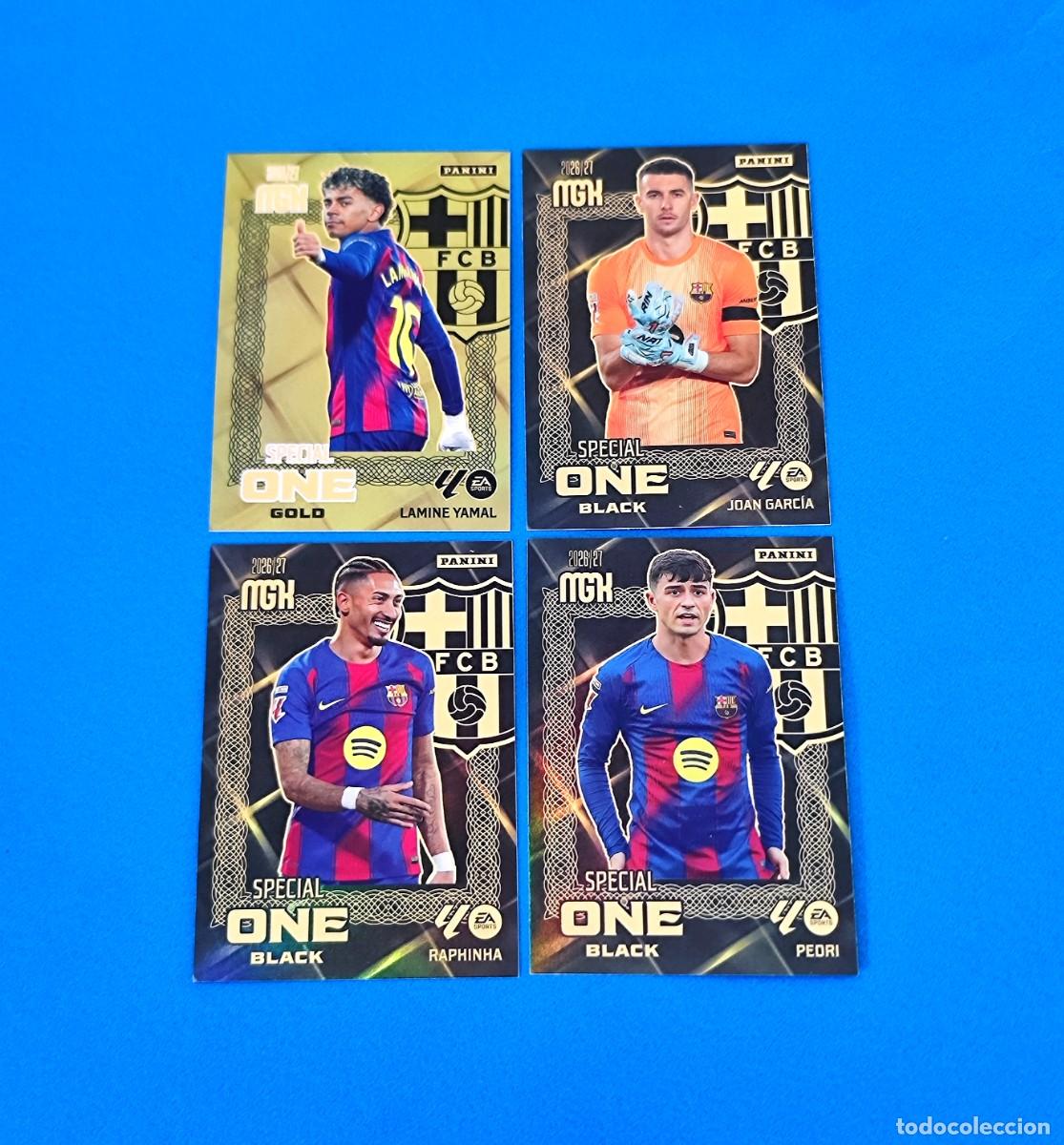 Cromos de f&uacute;tbol: Megacracks 2026 2027 / 26 27 Special One Gold Lamine Yamal One Black Raphinha Joan Garc&iacute;a Pedri