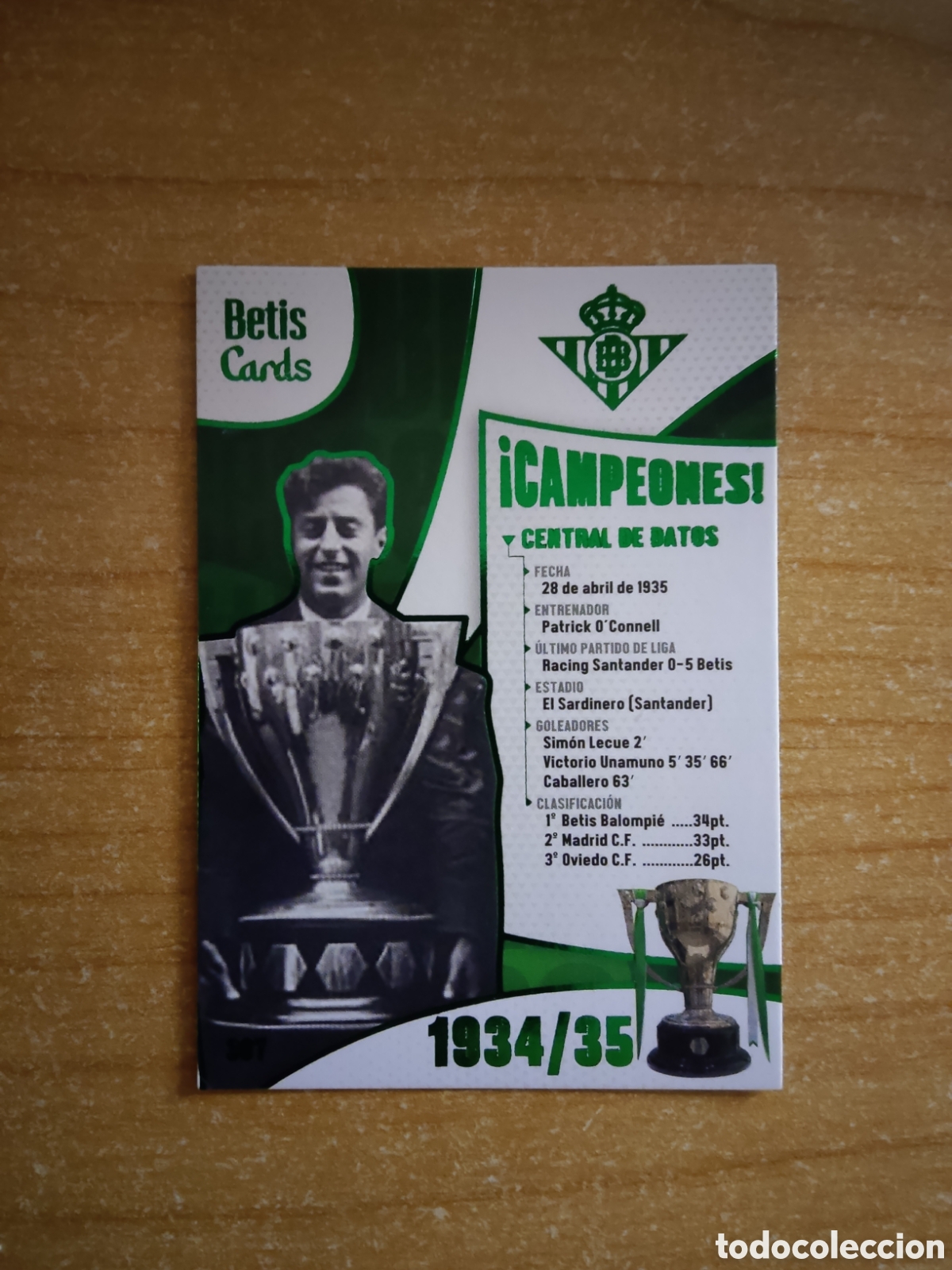 Cromos de f&uacute;tbol: 307 CAMPEONES LIGA 1934 1935 REAL BETIS HOLY CARDS 2024 2025